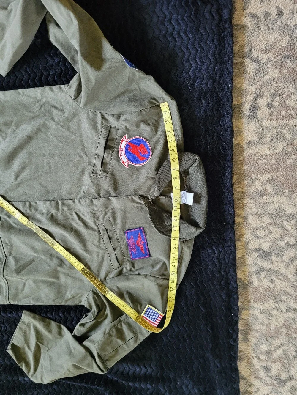 Top Gun Flight Suit Costume - Olive Green Jumpsuit - Picture 13 of 16
